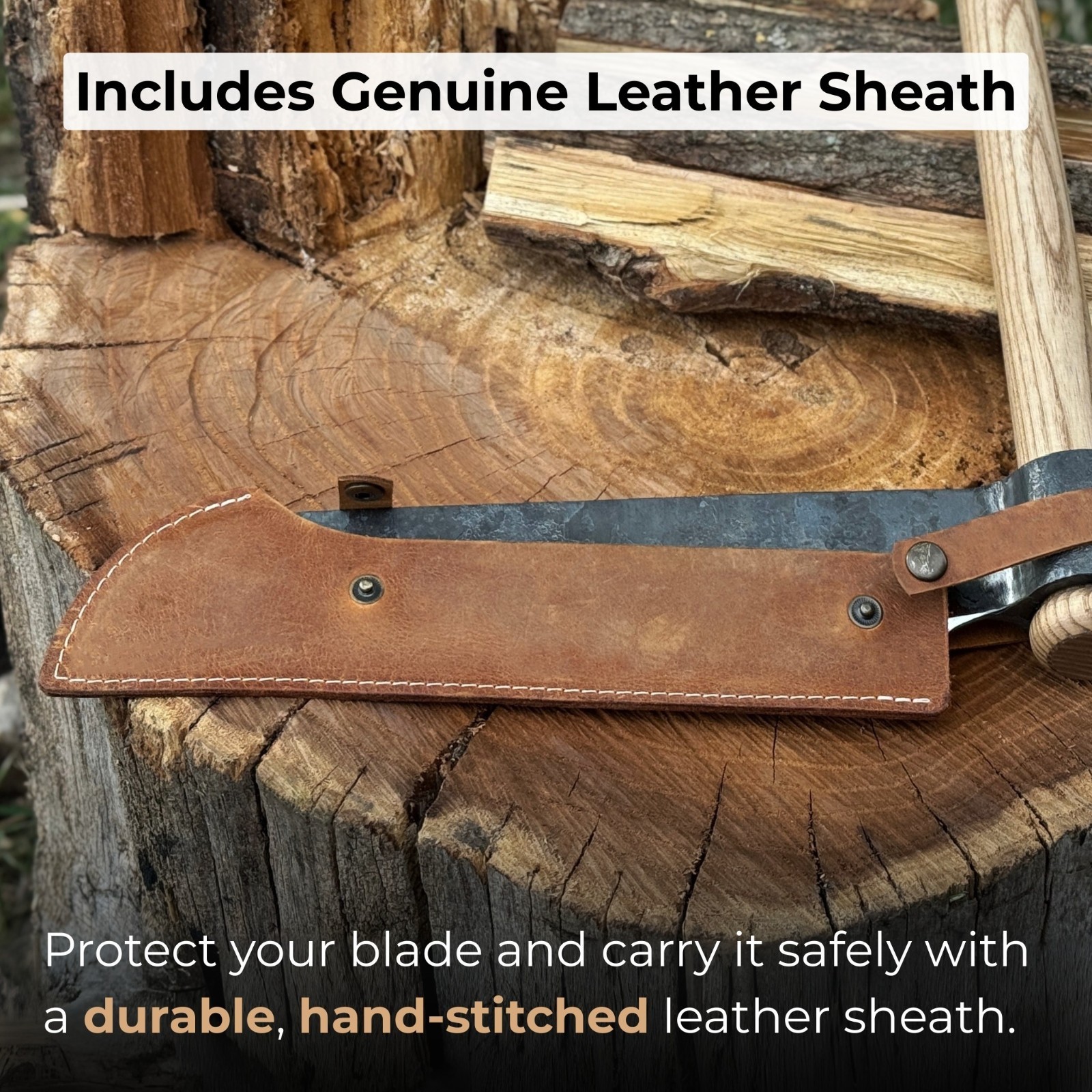 Wood Splitting Froe Hand Forged Riving Froe 52100 Steel Ash Handle Sheath