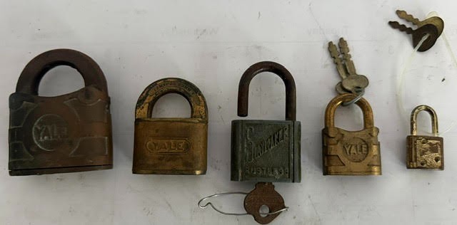 (5) Vintage Antique Brass Padlocks Yale-Slaymaker