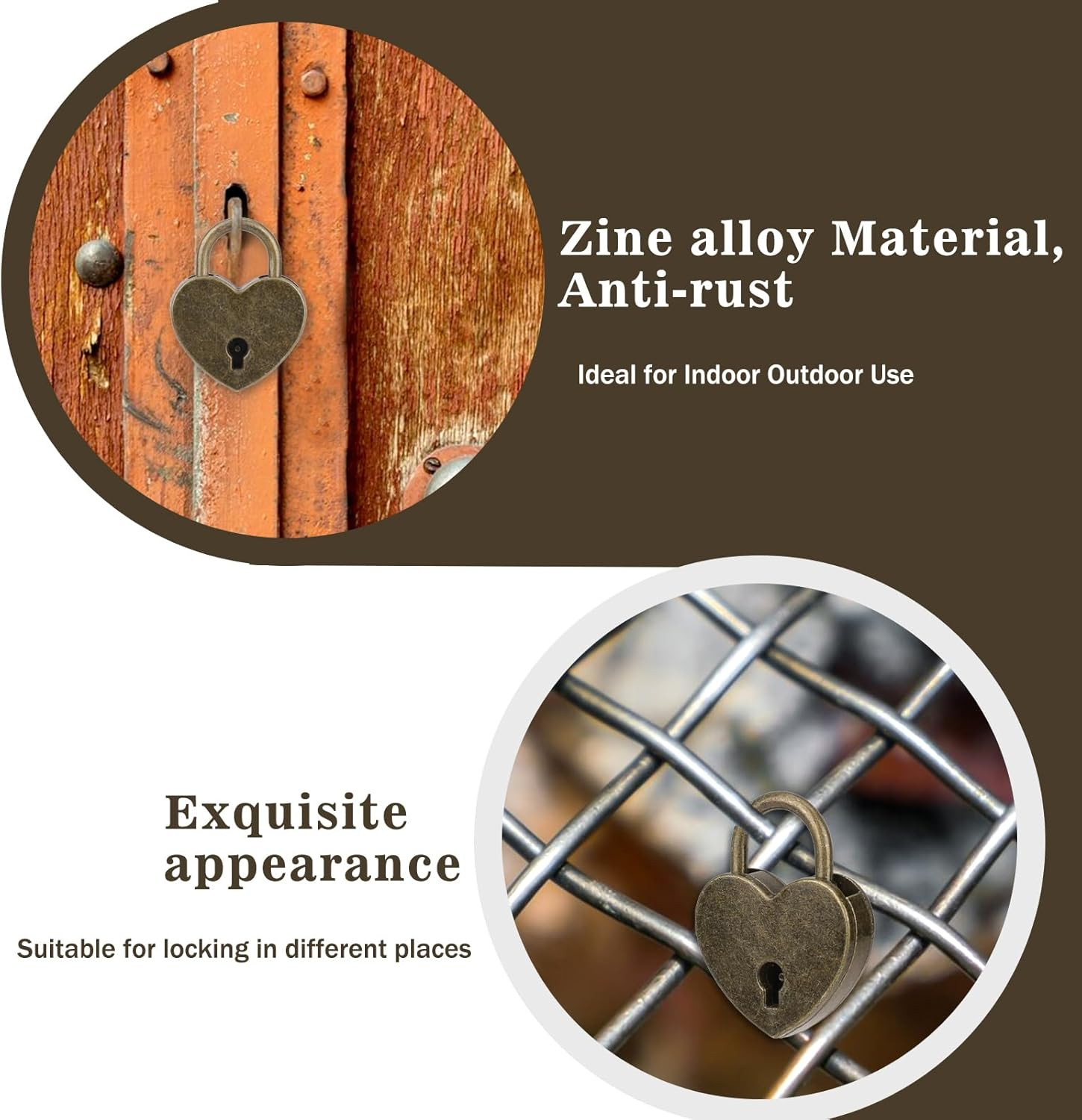 Mozeat Lens 2Pack Mini Antique Bronze Heart Shaped Padlocks with Key, 2Pcs Locks