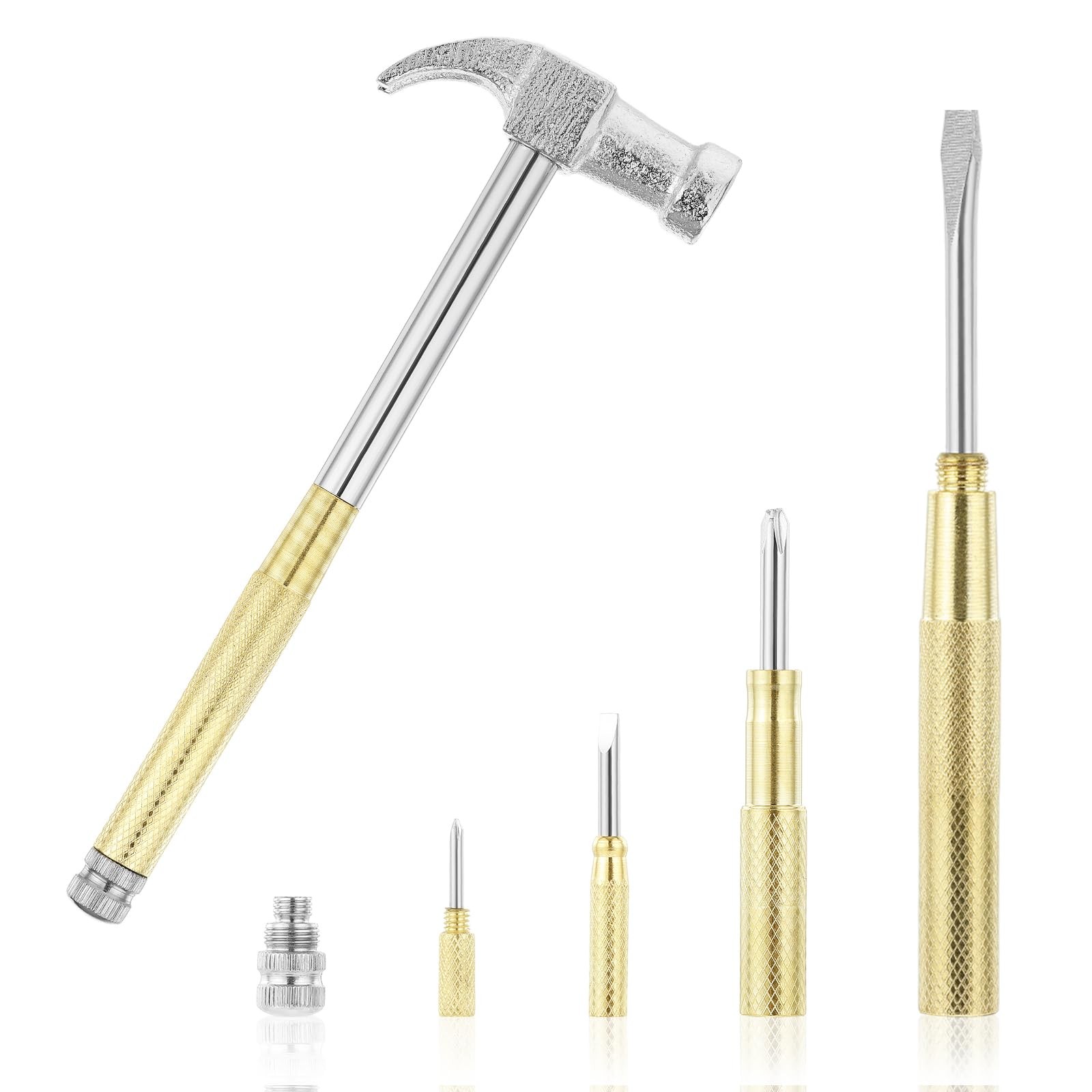 Mini Hammer 6 in 1 Small Brass Screwdriver Multitool Gold