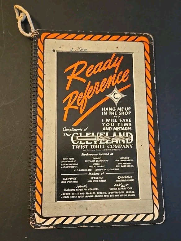 Vintage 1946 Cleveland Twist Drill Company Ready Reference Spiral Bound Manual