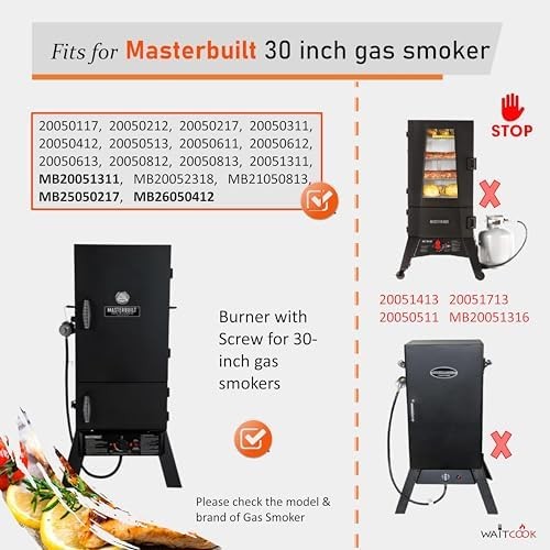 Gas Burner with Screw Replacement for Masterbuilt MB20051311 30-inch Propane Smo