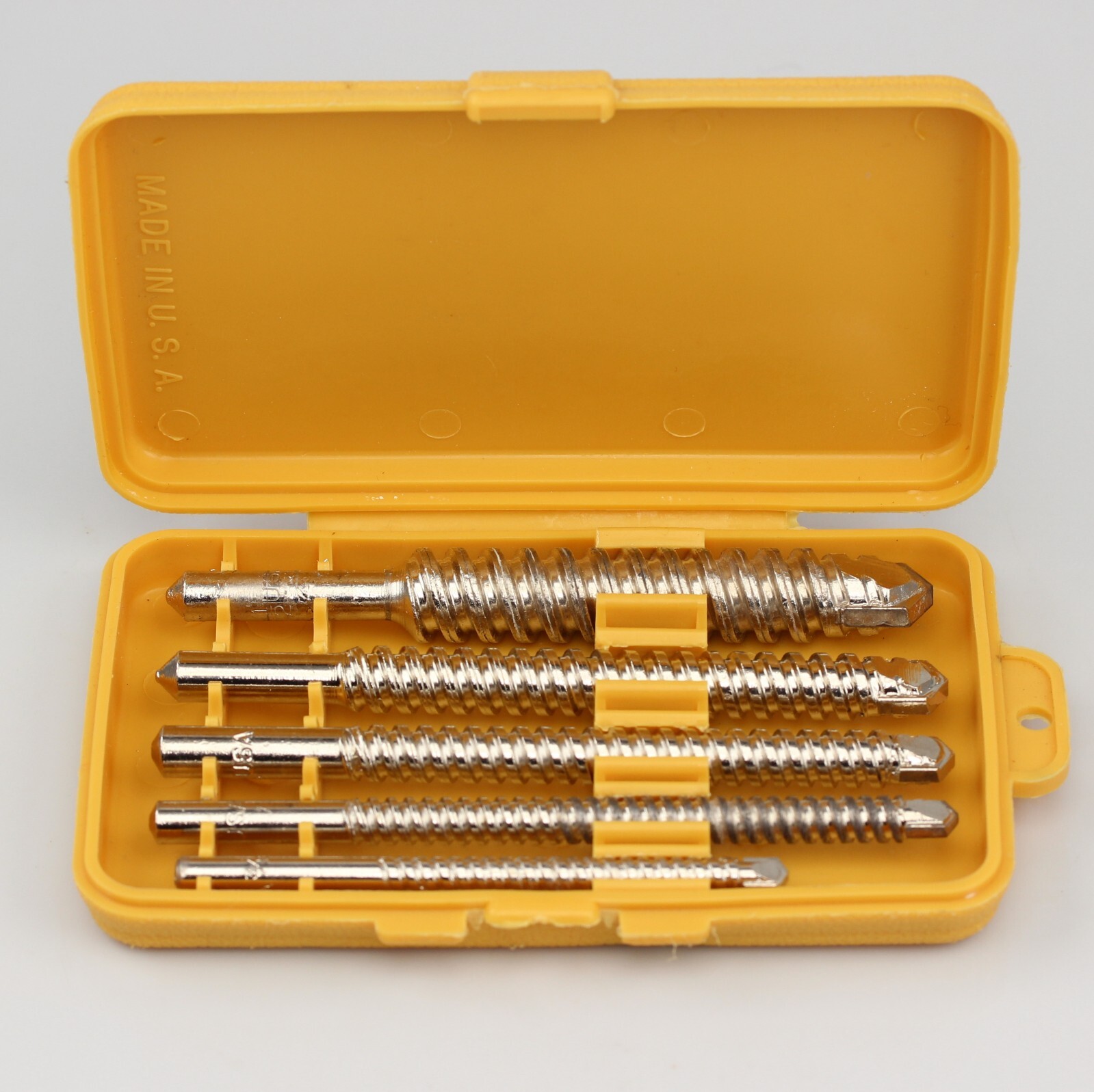 VTG Made in USA Carbide Tipped Masonry Drill Bit Set, 5 Piece w/ Yellow Box, BIN