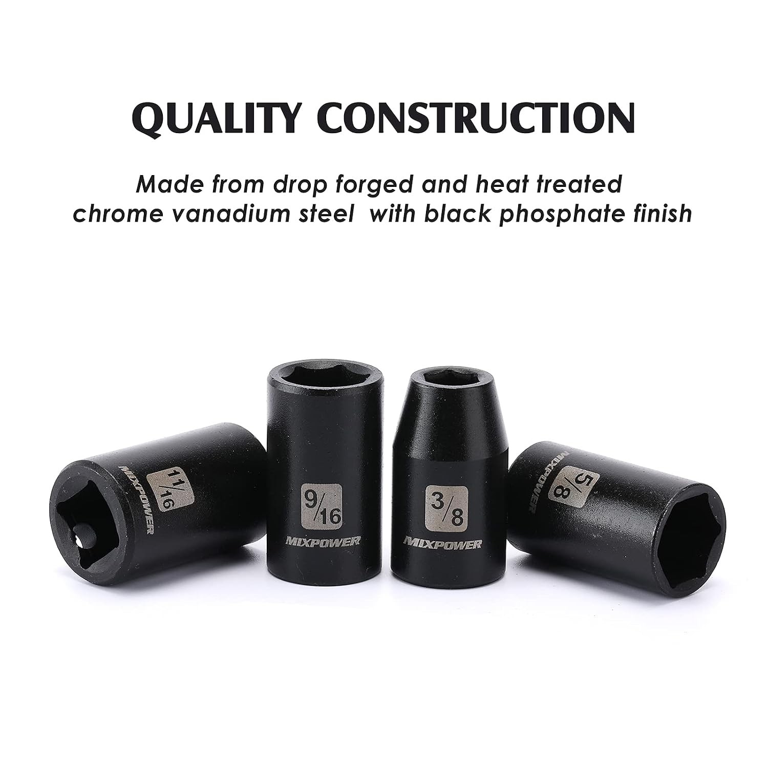 1/2 Inch Drive 14 Piece CRV Shallow Impact Socket Set 3/8 to 1 1/4 Inch