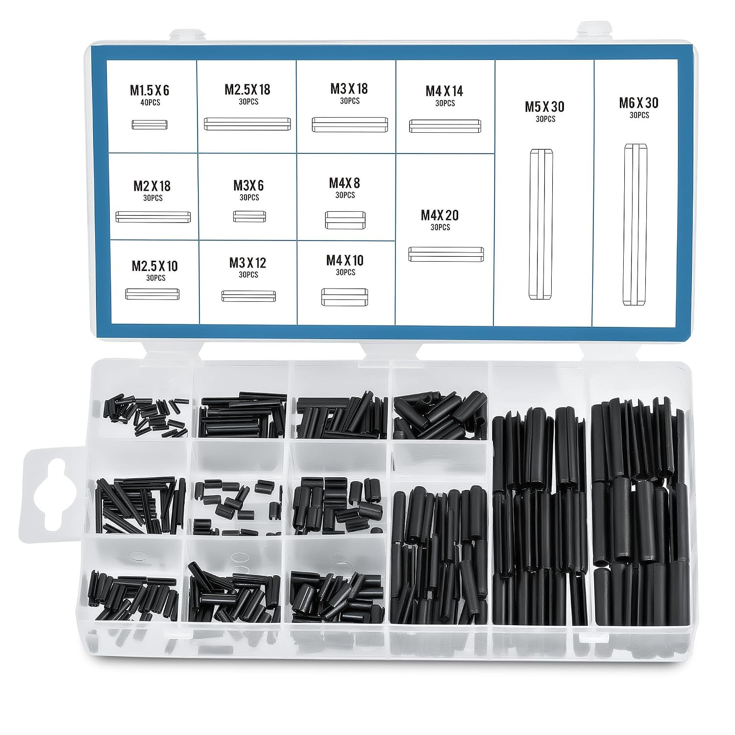 400Pc Roll Pin Set, M1.5 M2 M2.5 M3 M4 M5 M6 Slotted Metric Spring Pins