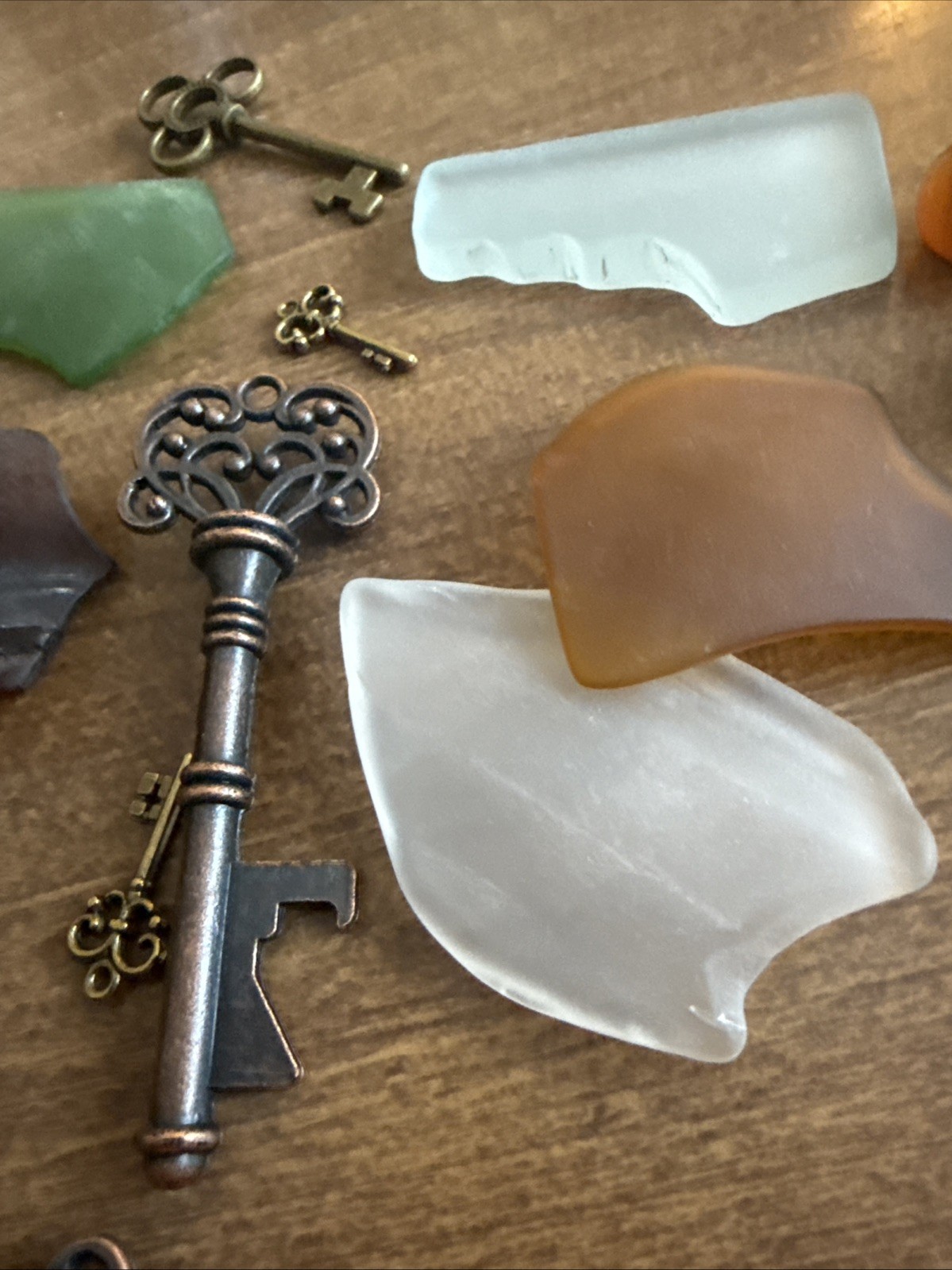 Lot Skeleton Keys And Other Keys Lake Michigan Colorful Beach Glass Beads etc