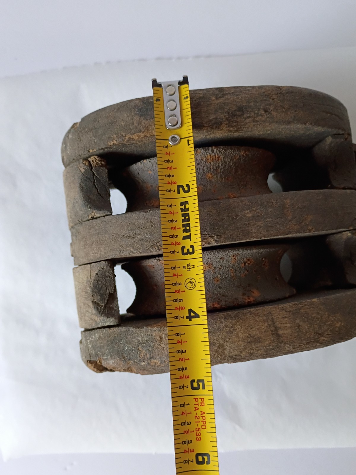 Antique ANVIL LOGO Double Wood Pulley Block & Tackle Cast Iron Hook 11″ VTG