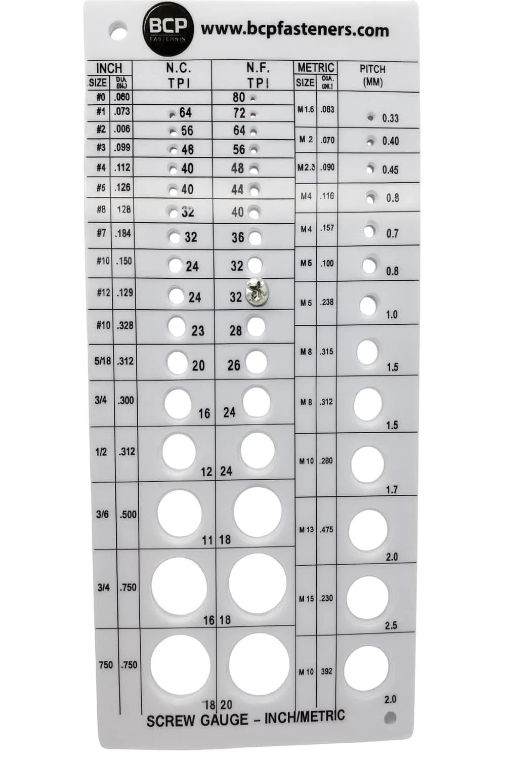 Screw Thread Gauge | Metric and SAE | Recommends Drill Bit & Tap Size (BCP675)