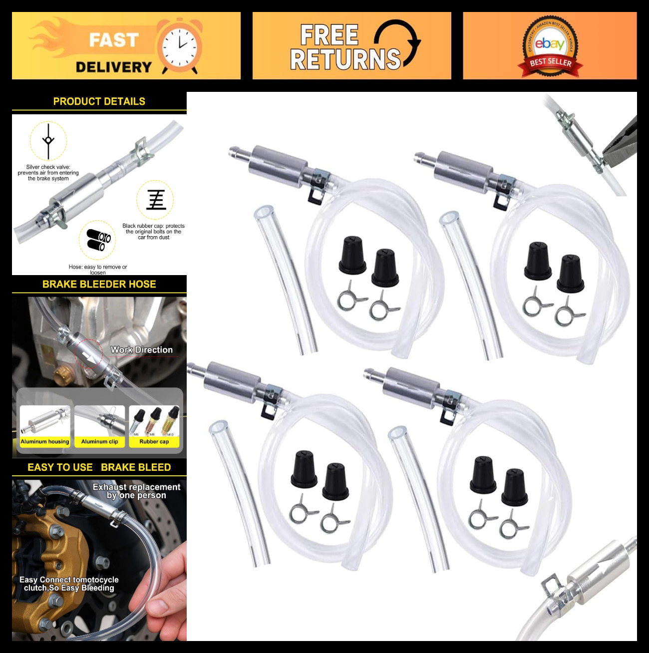 4 PCS Brake Fluid Bleeder Kit, Universal Brake Bleed Hose & Clutch Tool Set