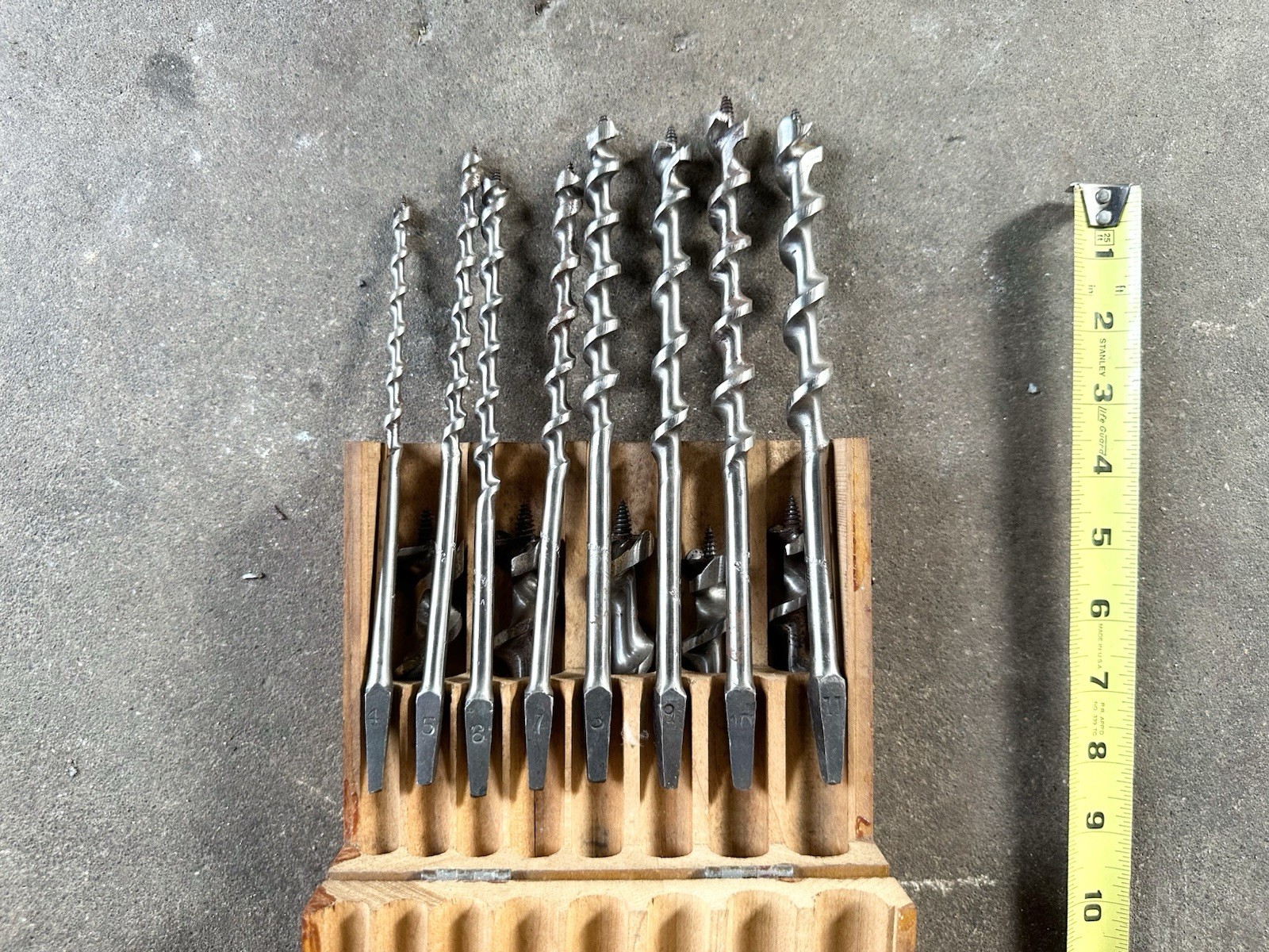 James Swan Co. Seymour CT – 13 Piece Auger Bit Set No. 4–16 w/ Wooden Box / Case