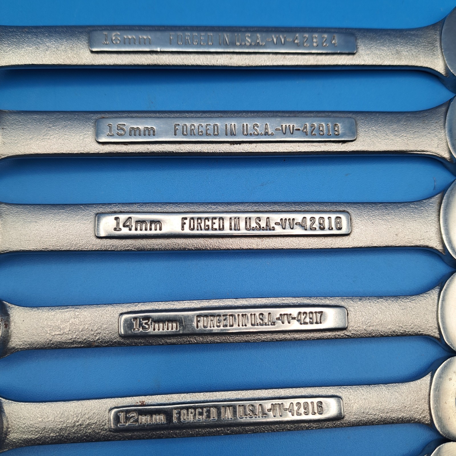 10 Craftsman 7mm-16mm Combination Wrenches, all USA Mfr Code -VV- except 10mm