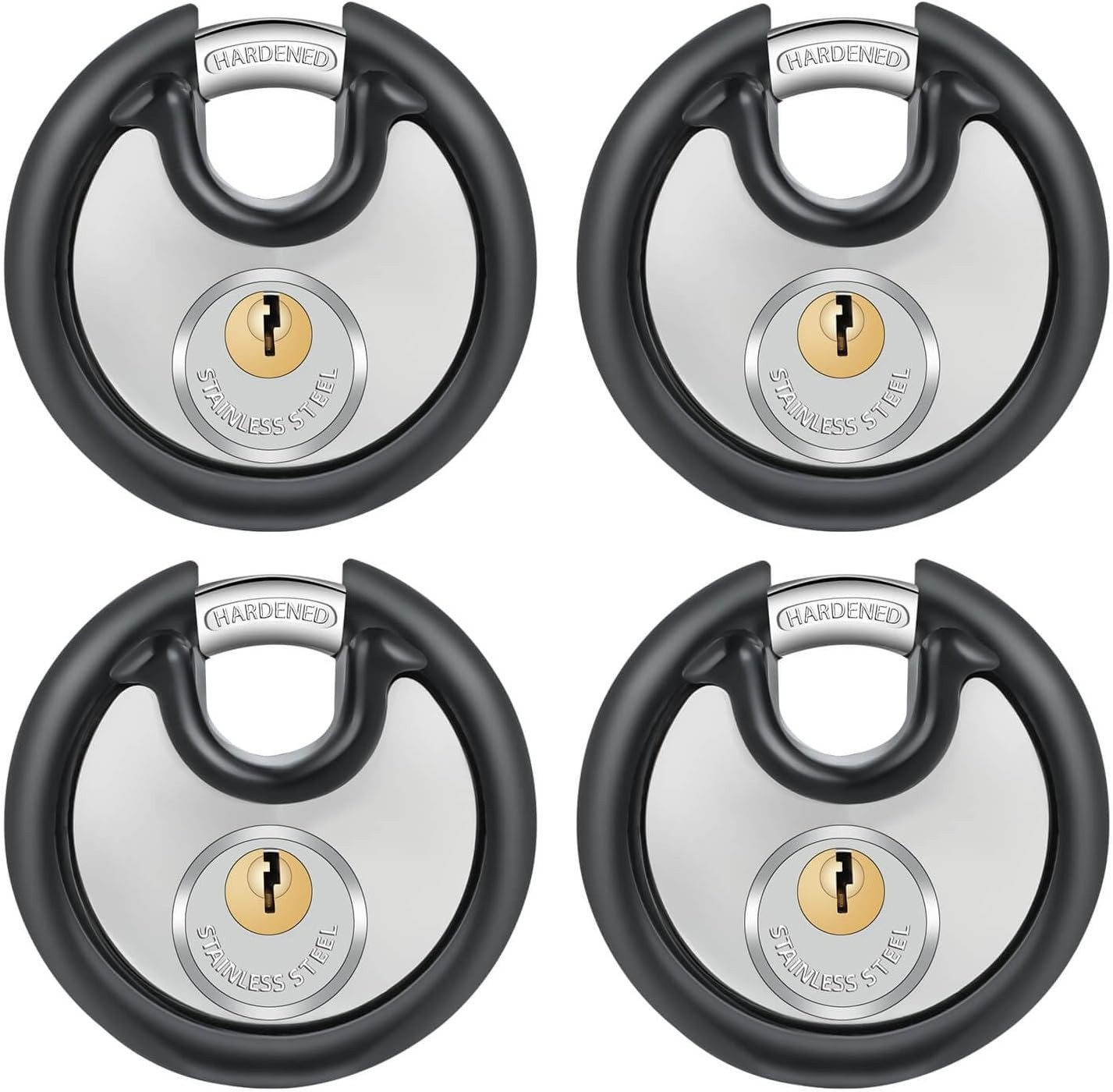 Heavy Duty Discus Padlock Set – 4 Pack with 8 Same Keys for Ultimate Security