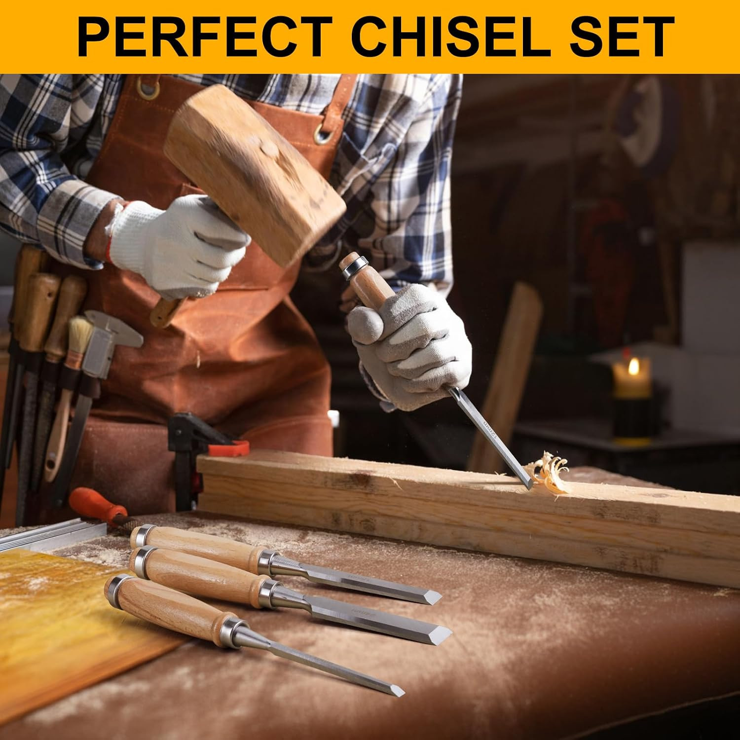 4 Piece Wood Chisel, Wood Woodworking Tools Set, Bevel Edge Chisels Sets | Wood
