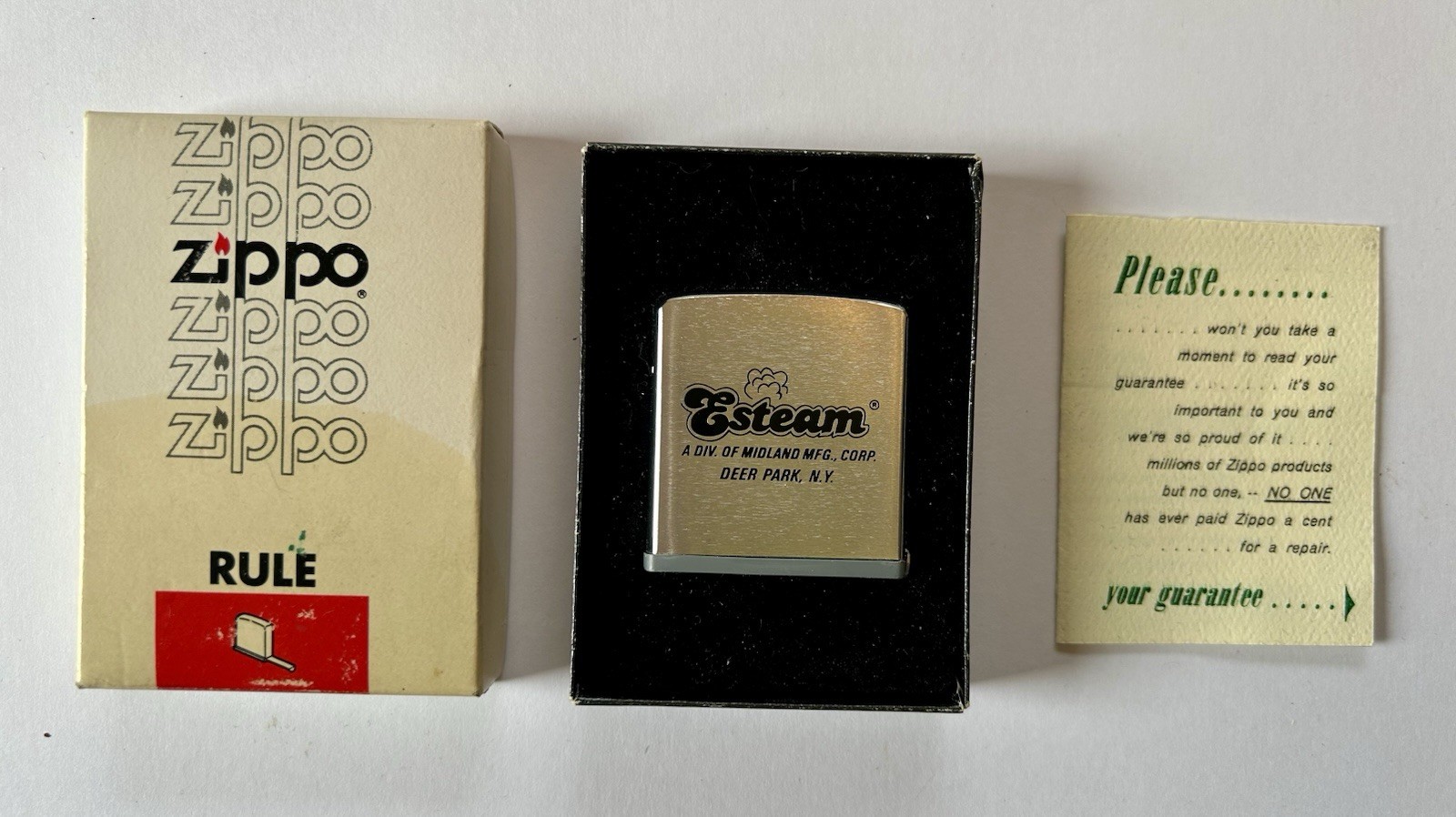 Vintage Zippo Rule No. 6260 in Original Box ~ Esteam ~ Dear Park, NY