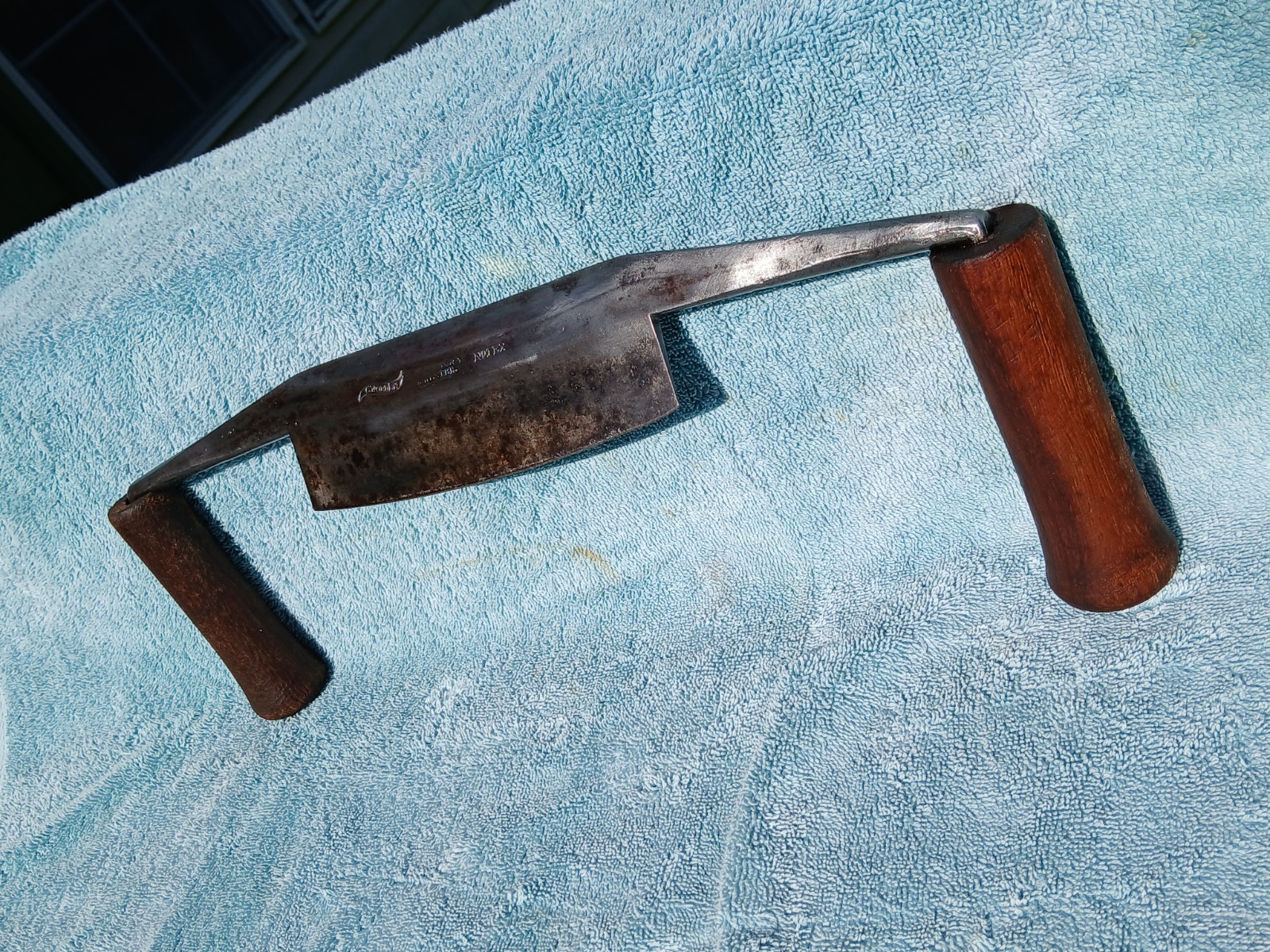 Antique D.R BARTON Draw Knife 1EX Curved Angle 16-1/2L 6-7/8Cut Sold @ C. Worden
