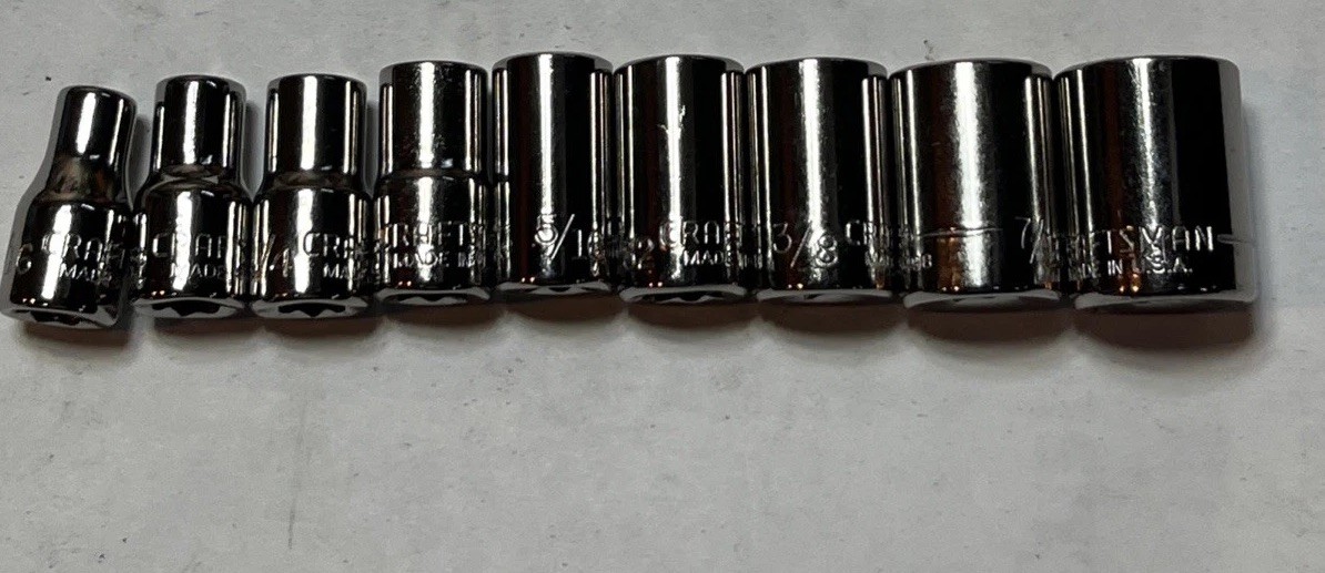 9 NOS Craftsman 1/4” Drive Sockets 3/16-1/2”,,6 Point