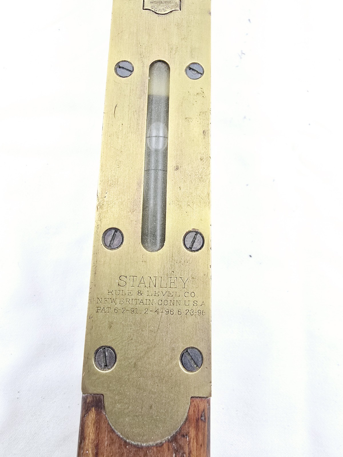 Antique Stanley Rule & Level 26″ Adjustable Wood & Brass Level 1896