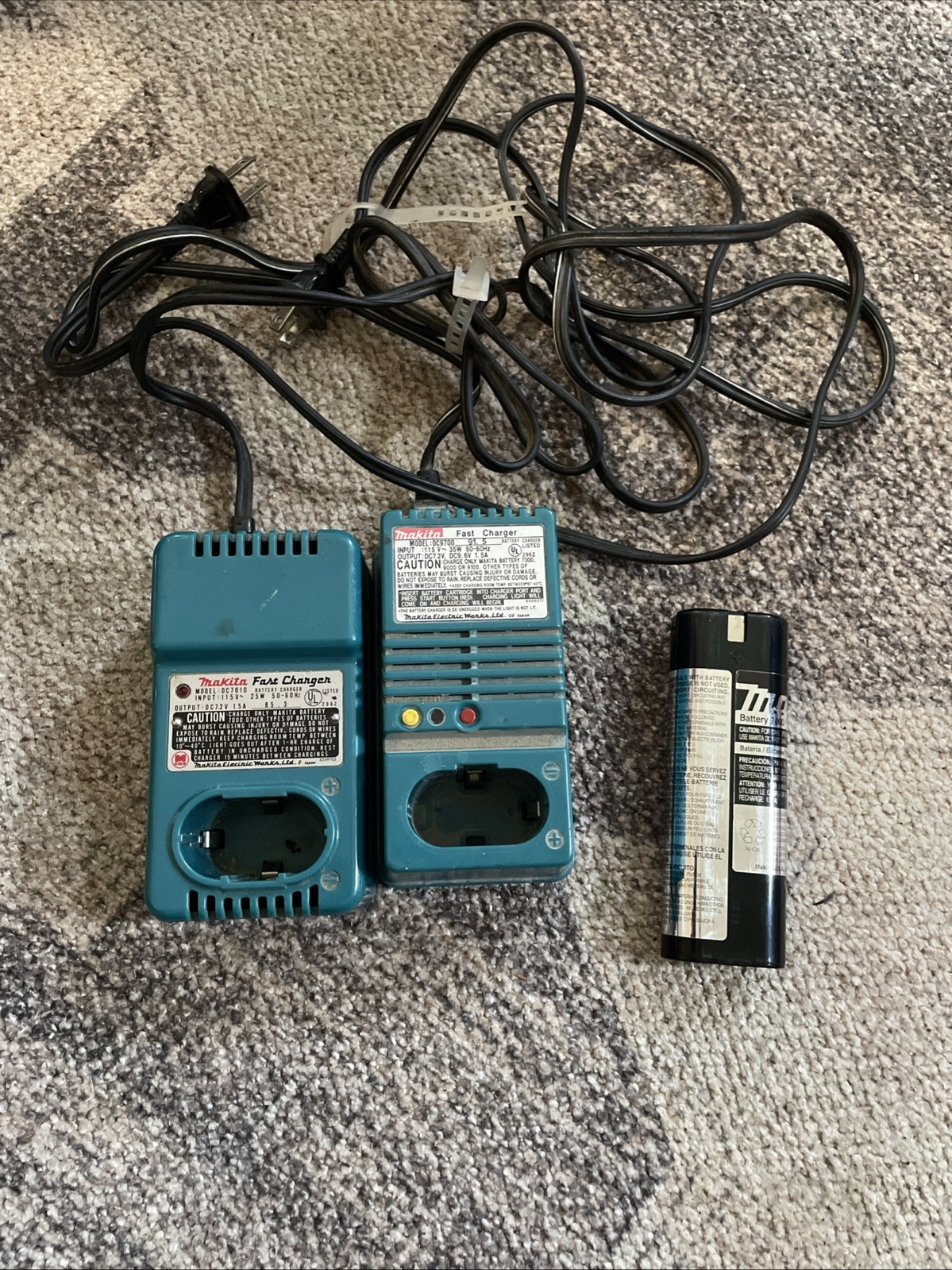 Set Of 2 Makita 80’s Cordless Angle Drill/Jig-Saw Set/7.2 Volt/Metal Case/