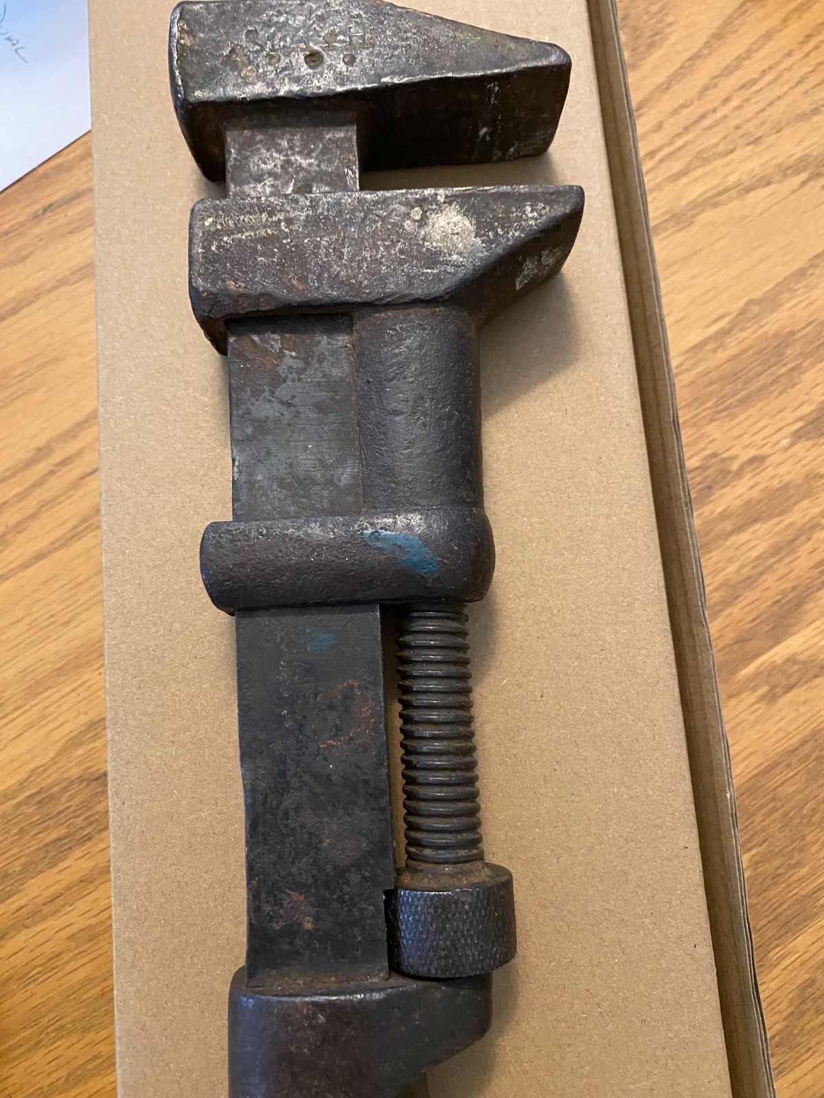 Vintage/Antique 15” OAL Monkey Wrench Wood Handle Smooth Jaw Adjustable Wrench