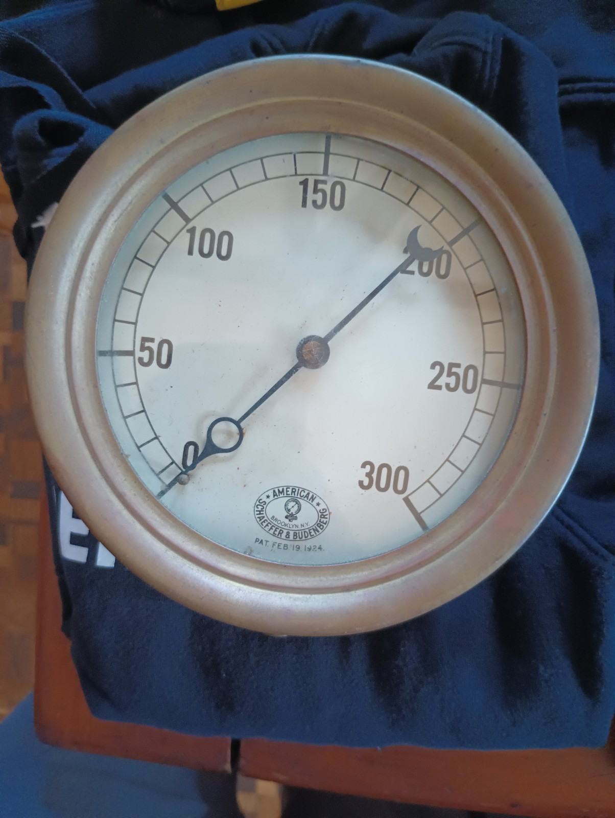 Antique Brass American Schaeffer Budenberg Steam Pressure Gauge Feb. 19th 1924