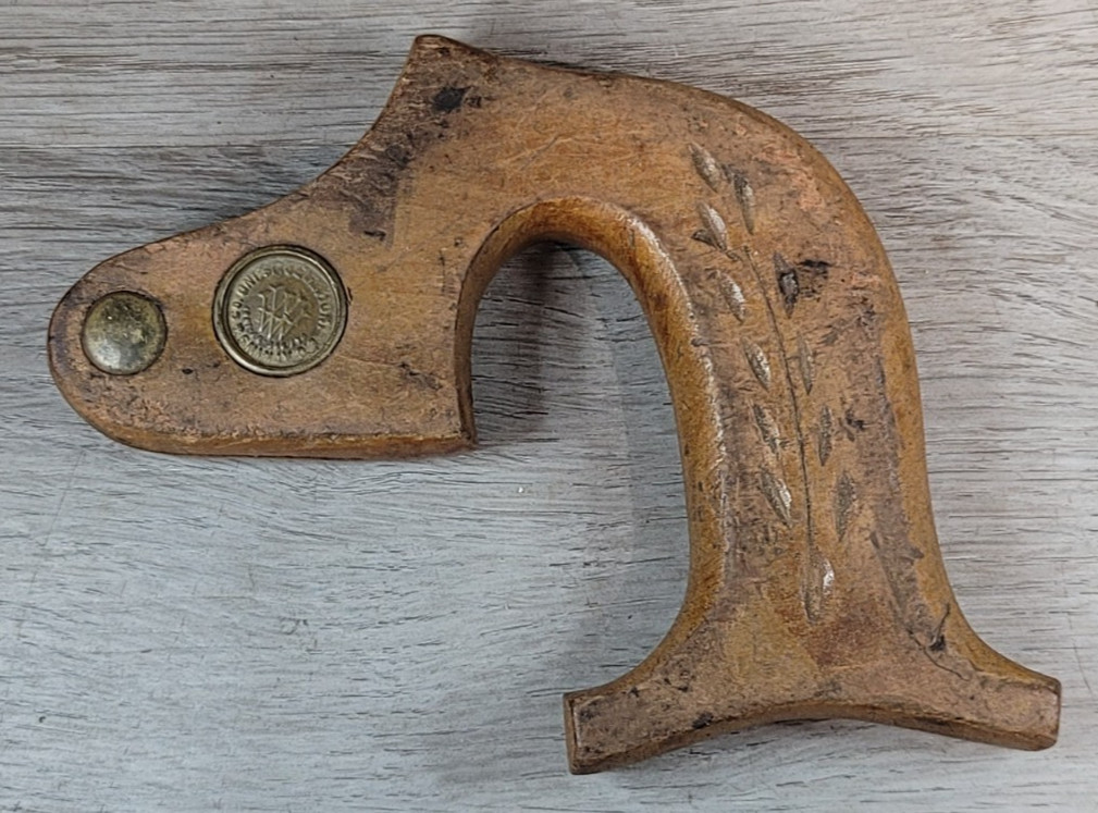 L. C. Atkins & Co. Key Hole Saw Handle Wheat Carved W/ Madallion