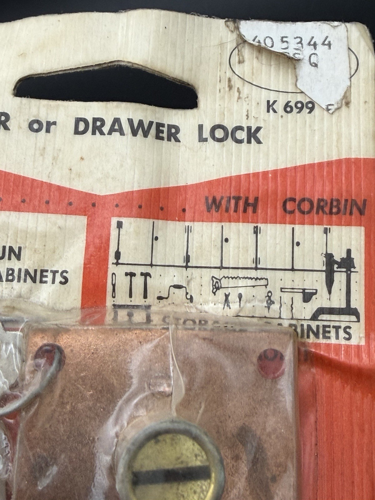 NEW-Vintage Solid Brass Corbin Cabinet Door Or Drawer Lock & Key Surface Mount