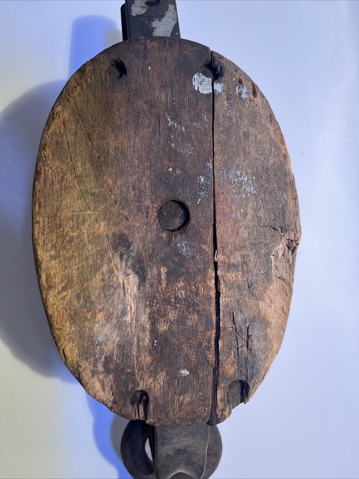 Vintage Wood Block And Tackle Double Barn Pulley Large Rustic Antique Hook