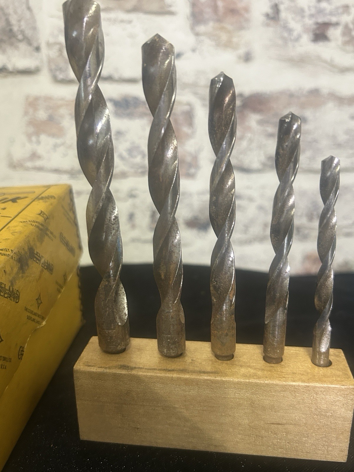 Rare Vintage Cleveland Woodworking Drill Bit Set No. 14 with Original Box & Base