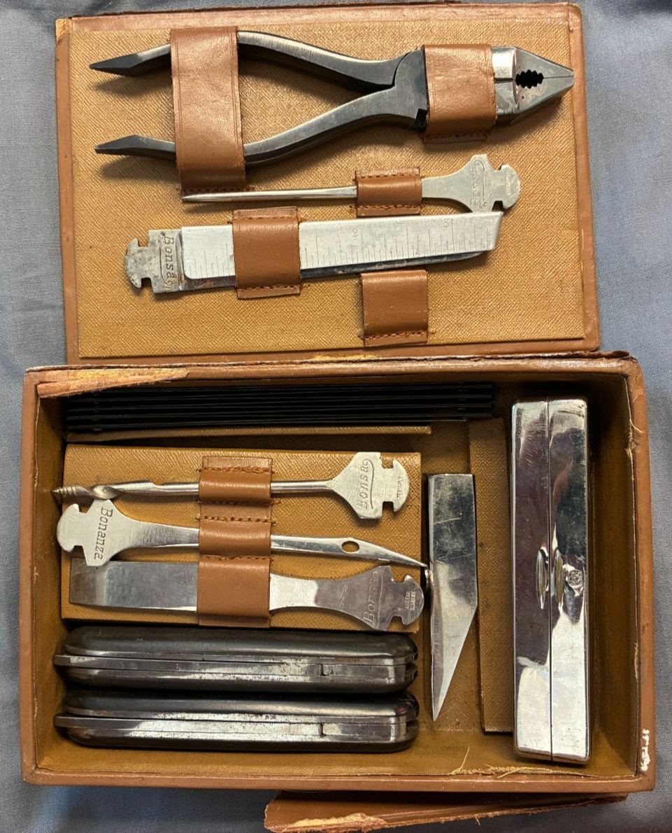 Vintage German Bonsa tool kit patent DRGM w/ 2 handles & Case * Bonanza