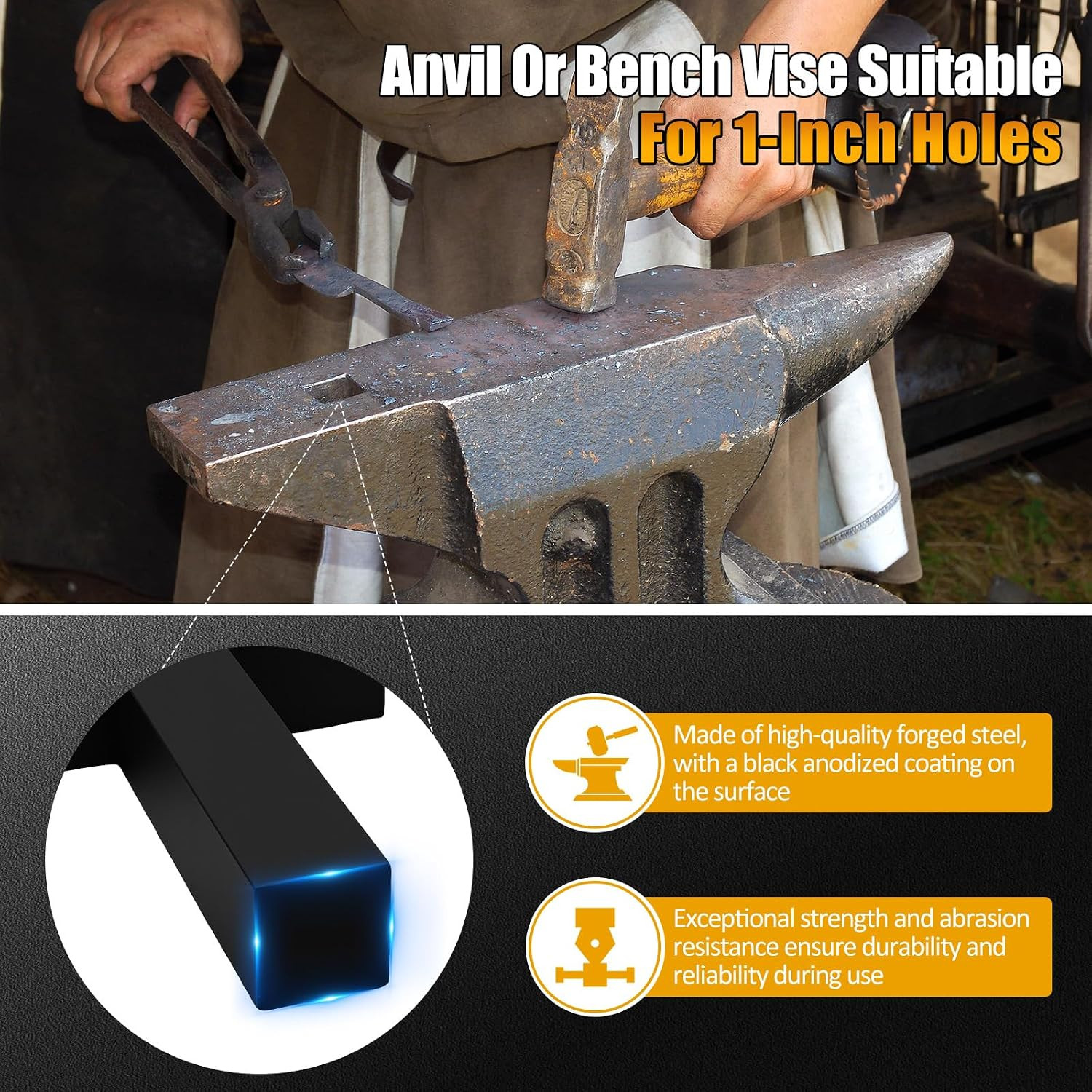 1 Inch Blacksmith Anvil Hardy Hole Tools Set Blacksmithing Forge Forging Tool