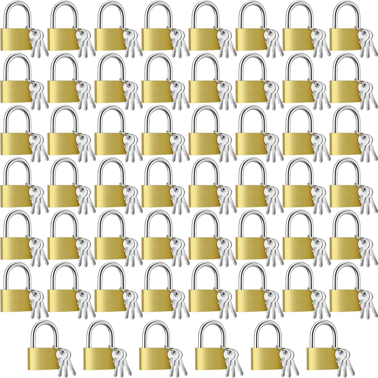 Keyed Alike Solid Brass Padlocks – 54 Pcs Yellow Gym Locks for Luggage & Toolbox
