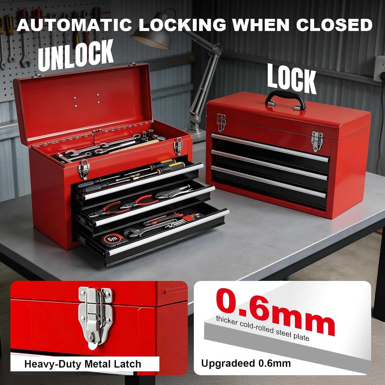 Efficient Tool Storage Solution with Lockable Drawers
