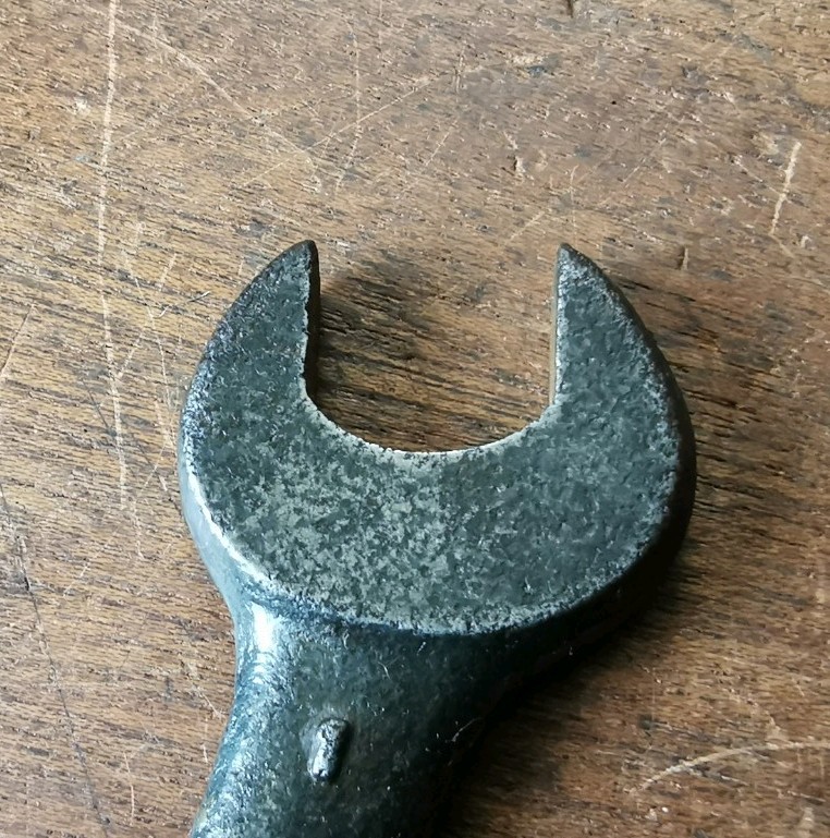 Vintage Made In USA Spanner, 1/2AF X 7/16AF, 4 1/16″ long, no makers name.