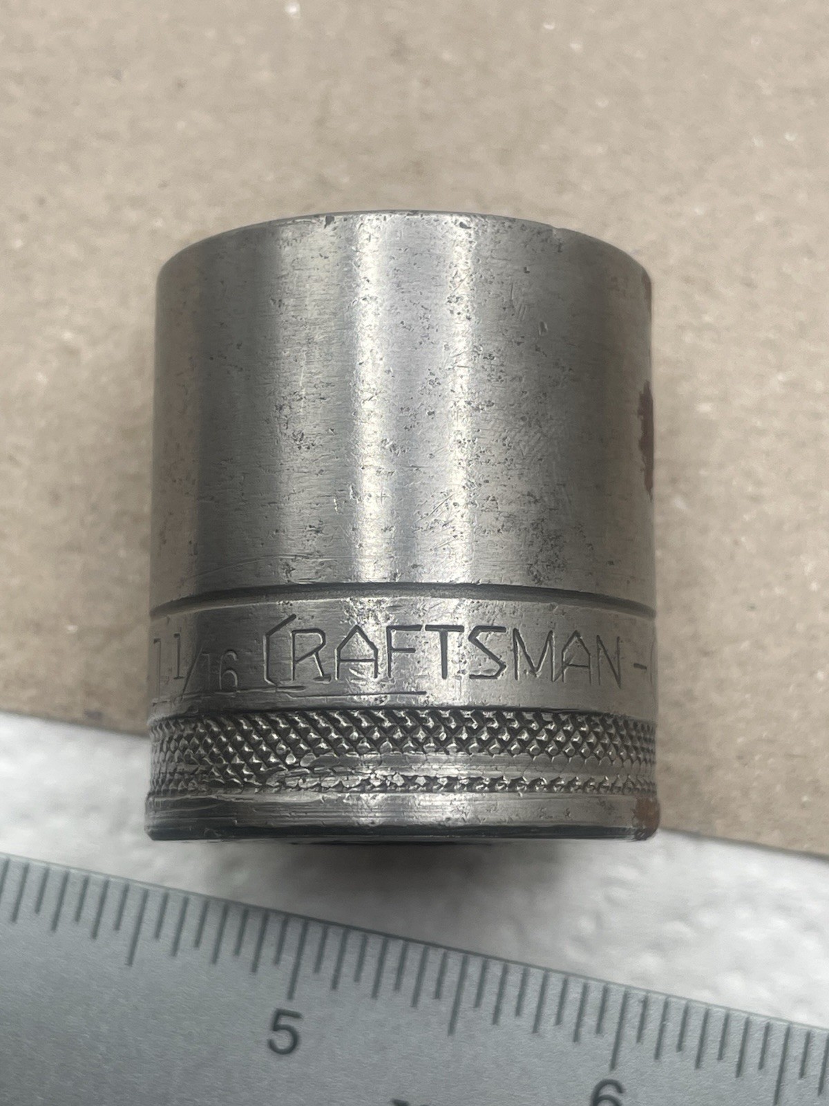 Vintage Craftsman Circle H Underline Knurled 1/2″ Dr. 1-1/16″ 12 Point Socket