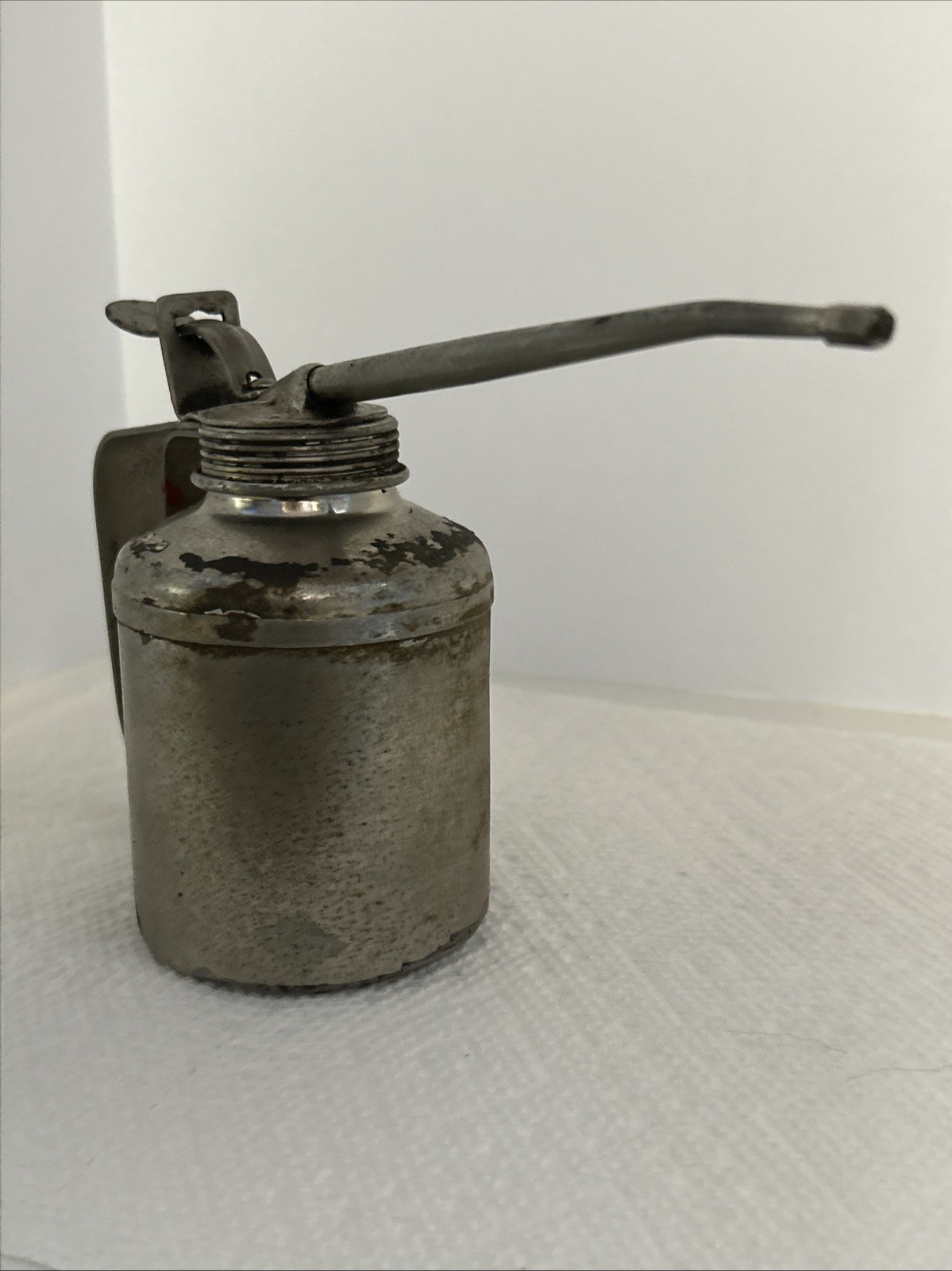 Vintage Plews Pump Oil Can Long Spout Metal Thumb Oiler USA Garage Tool Oiling