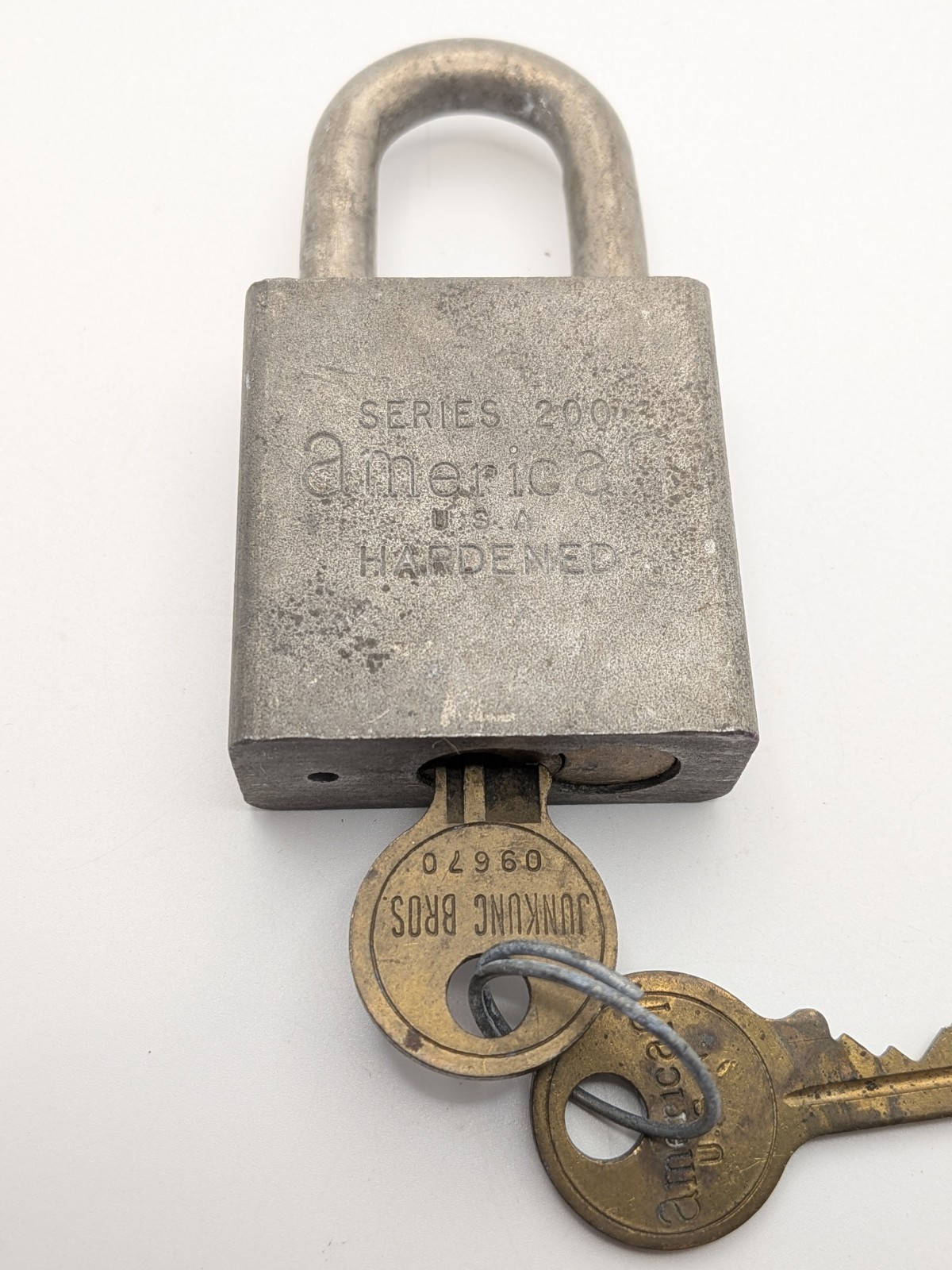 Vintage US Military American USA Series 200 Hardened Padlock w/ Keys Stamped QHF