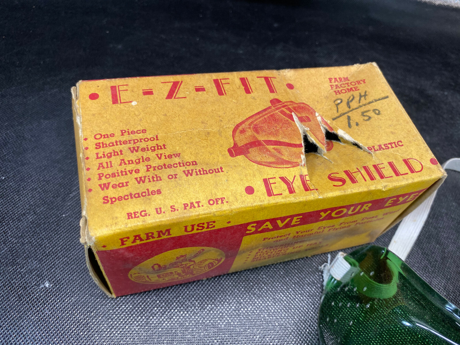 Vtg Safety Goggles Green E Z Fit Eye Shield w/ Box Farm Sports Industry Use
