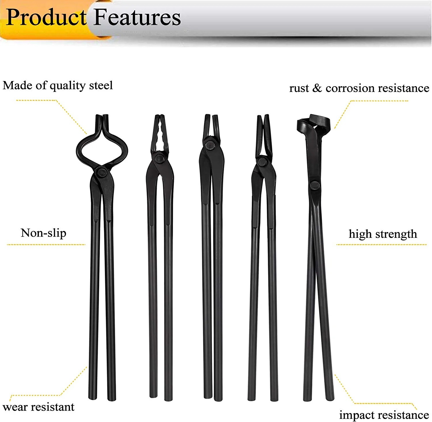 Blacksmith Tongs Tools Set Flat Tongs & Square Jaw Tongs, Bolt Tongs,Blade Tongs