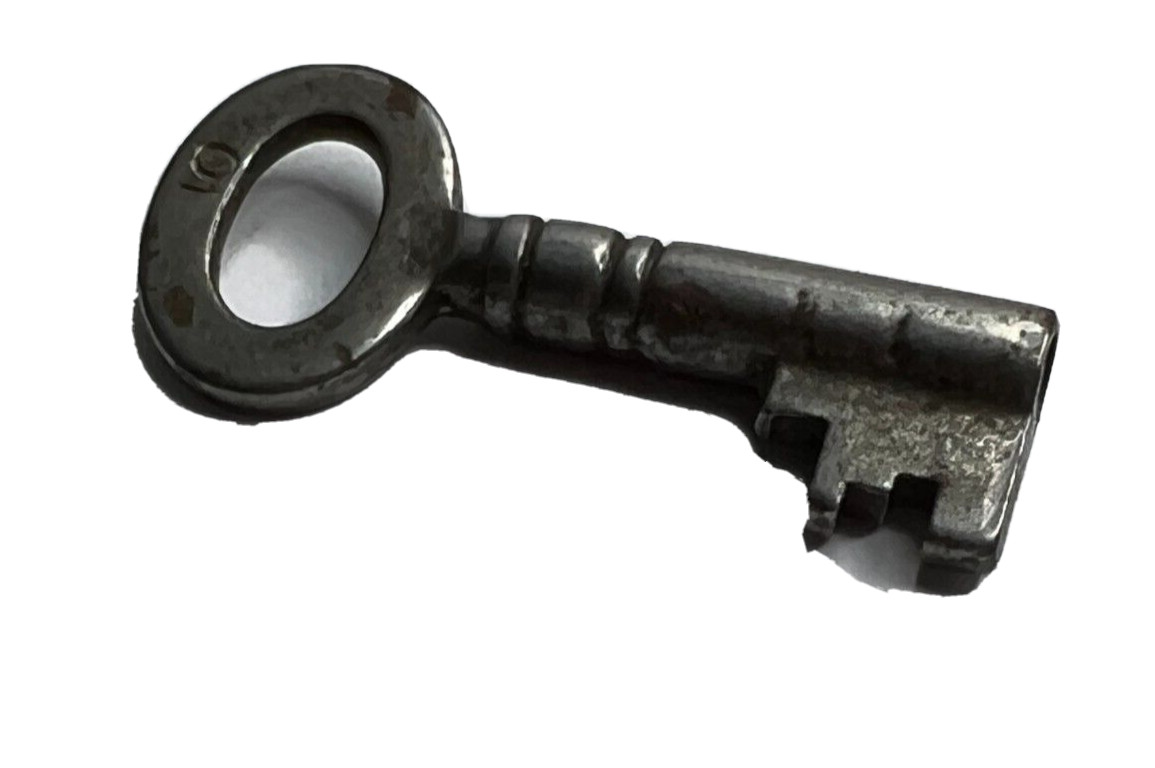 Antique nollow ended Steel Cabinet /box/caddy key Stamped 10 39mm overall length
