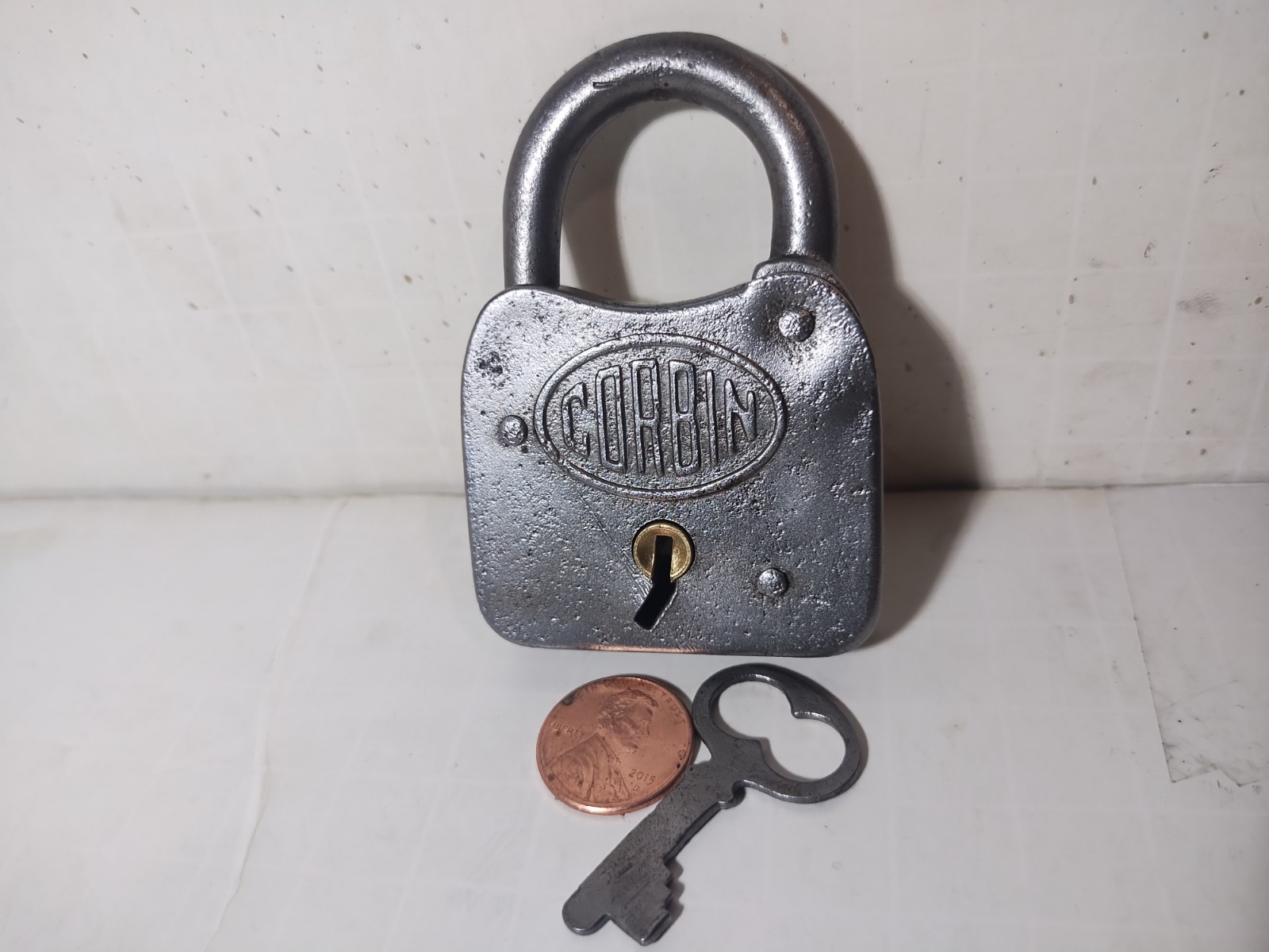 Antique Corbin Cabinet Lock Co Padlock w Key 1920-1950