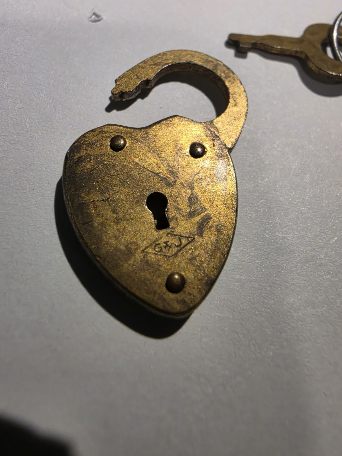 Vintage G&J Heart Shaped Padlock with Key