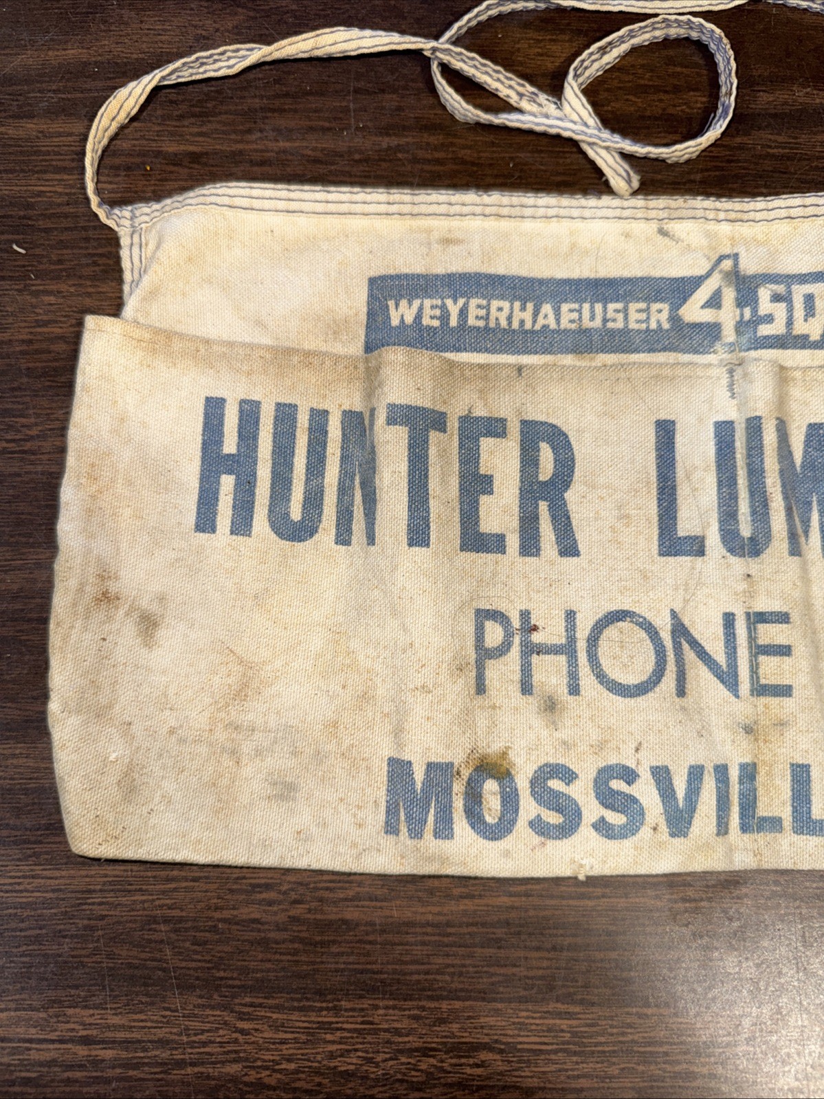 Hunter Lumber Co. Mossville, Il. Weyerhaeuser 4 Square Lumber Nail Apron. (T7)