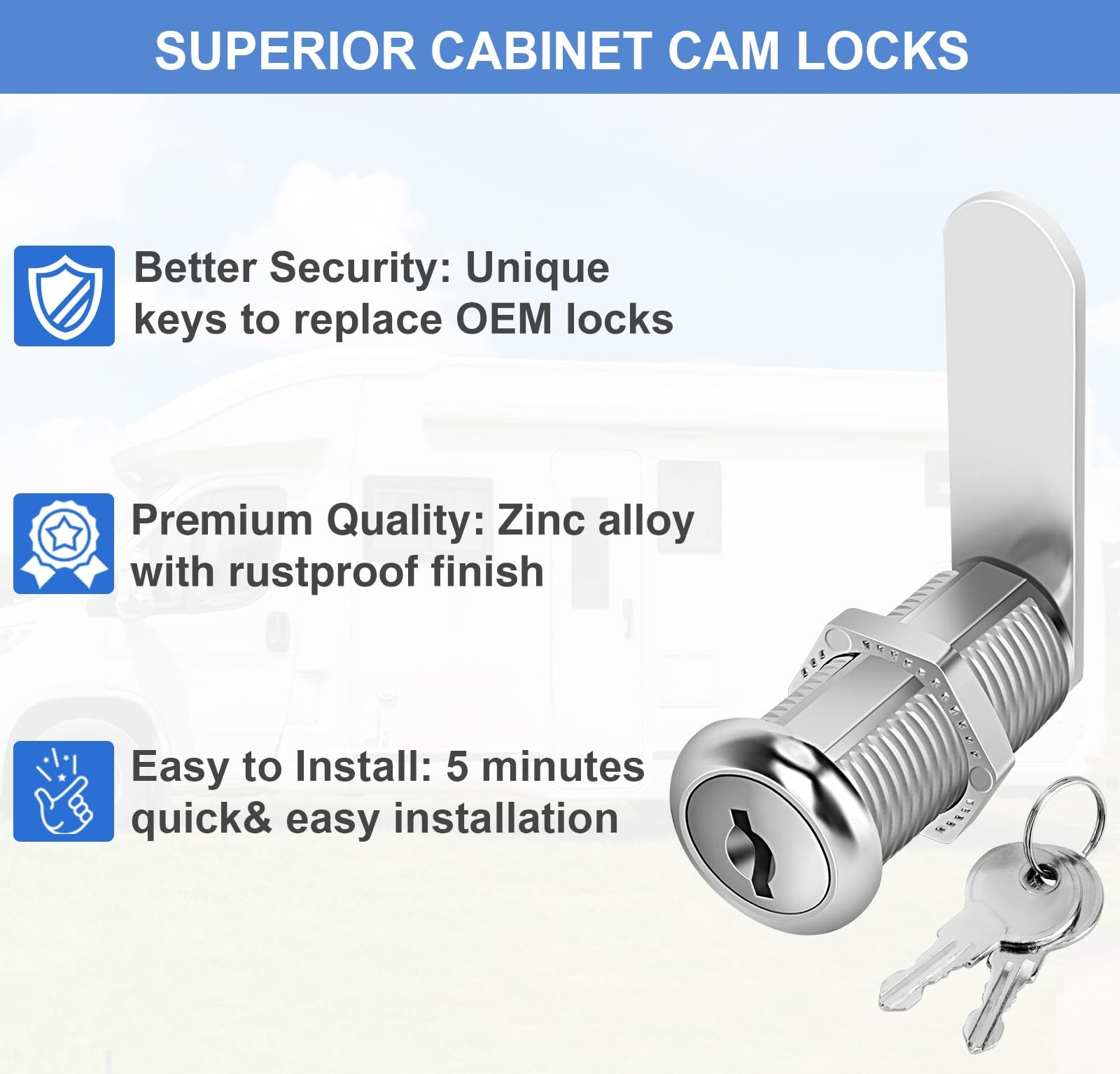 Cylinnda Cabinet Locks with Keys, 1-1/2″ Long Cam 1-1/2 Inch, 2 Pack