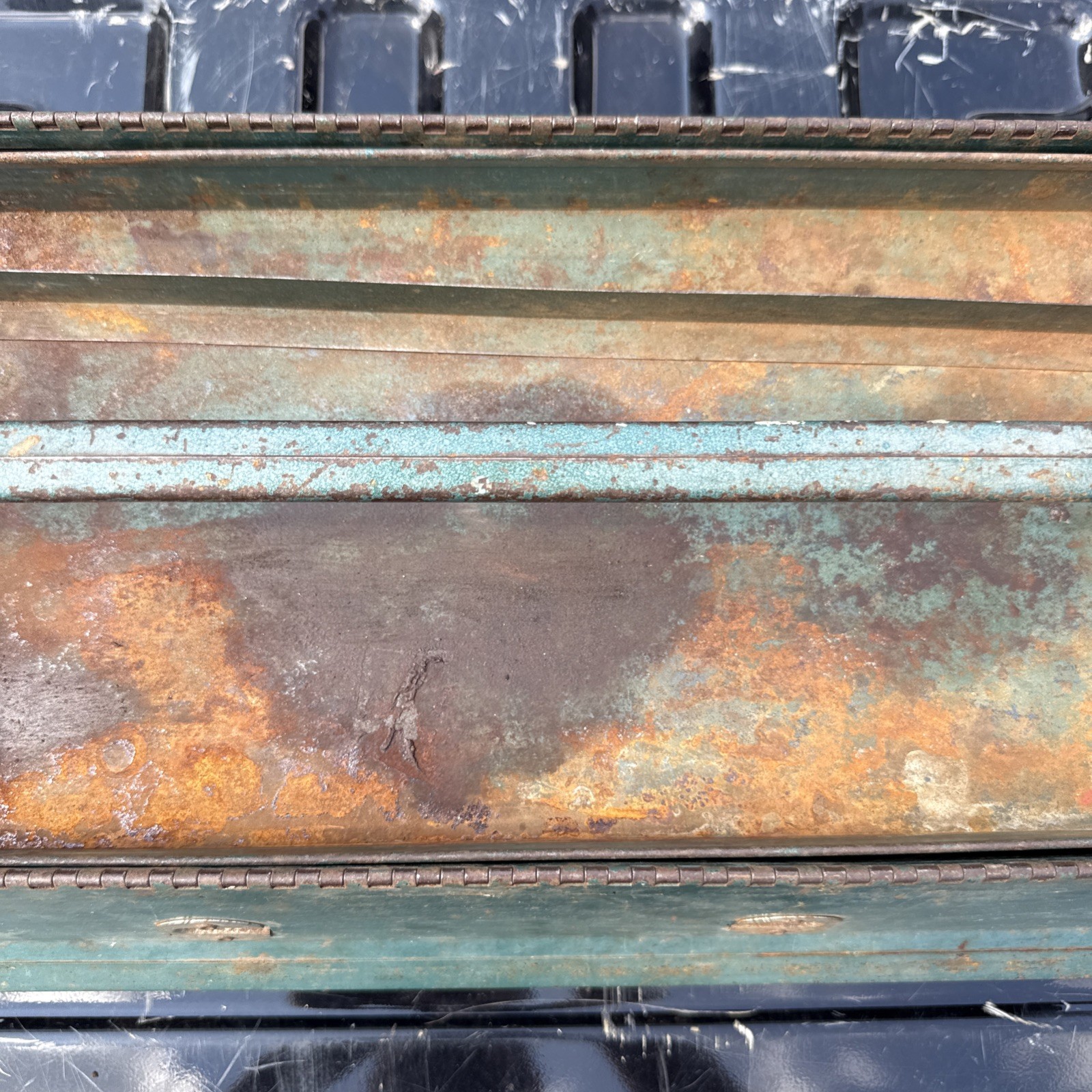 Western Auto Supply Wizard Tool Box w/ Tray 22″ Blue Green Metal Vintage