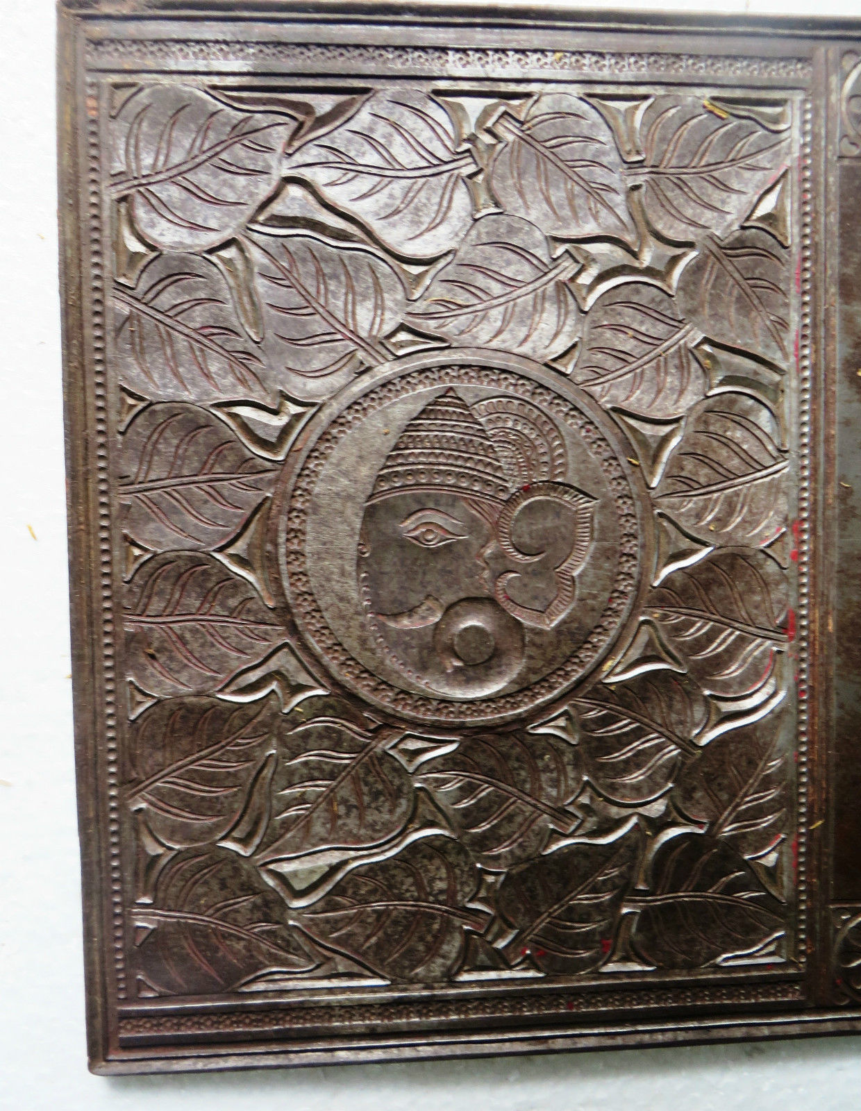 Antique Carved Graphic Emboss die Mold Plate Forged Iron Ganesha image & Flowers