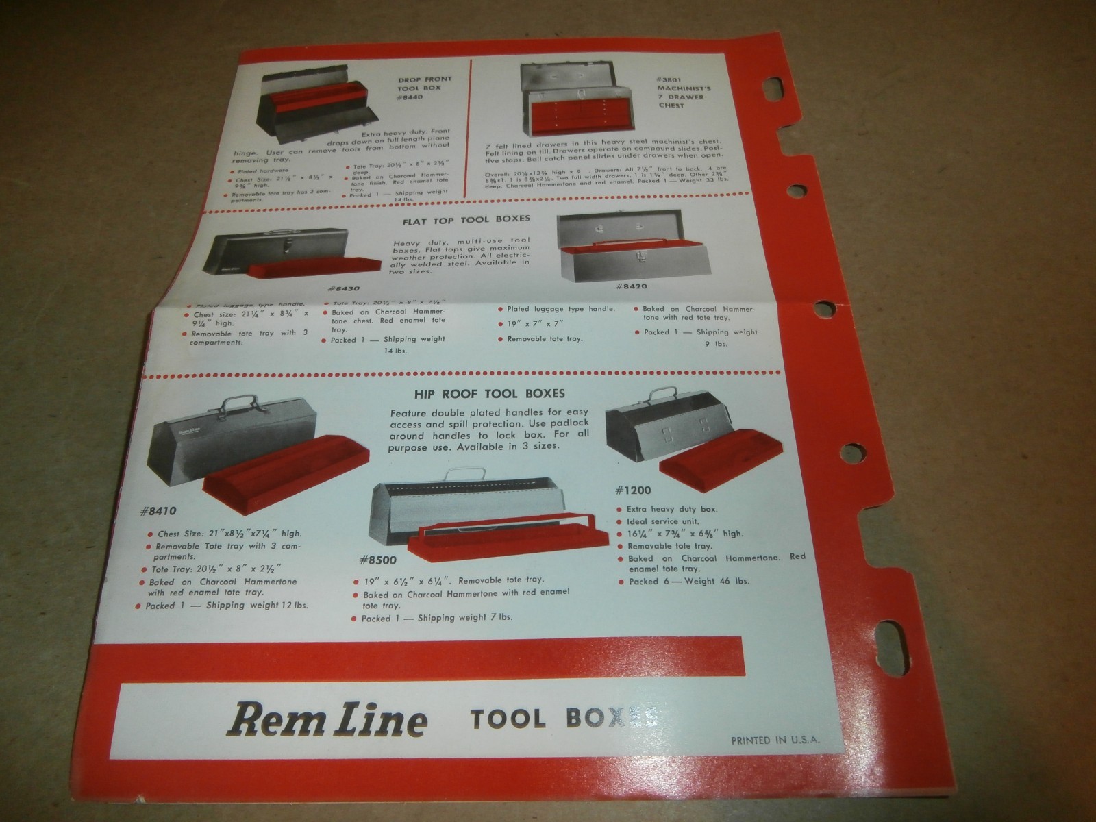 Vintage 1960 Rem Line Tool Chest Cabinets Brochure