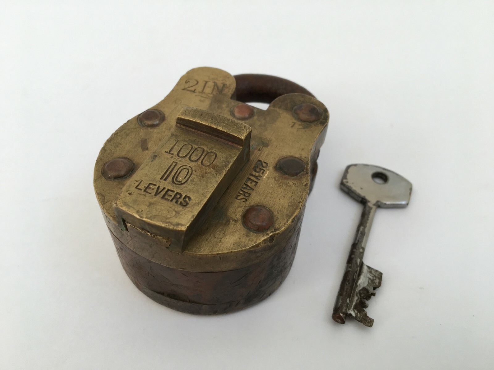 Lock Vintage Brass & Copper Padlock Lock With Key Rich Patina 10 Levers Aligarh