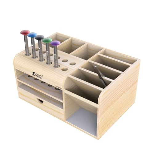 HZY with 20 Compartments for Screwdriver, Tweezers, Classic Wooden Tool Box
