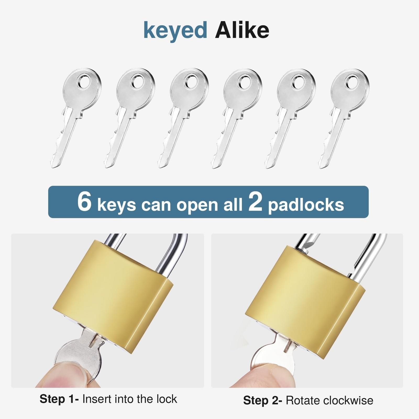 2 Pack Keyed Padlocks Waterproof Small Lock, 33mm Locker Lock with Keys for B…