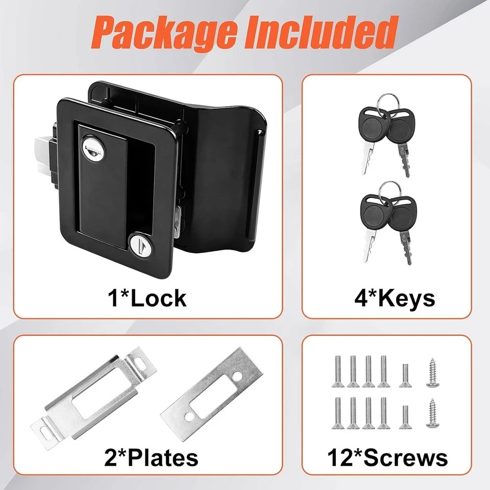 Black RV Door Lock Replacement, Upgraded RV Door Latch with Paddle Deadbolt 4 Ke